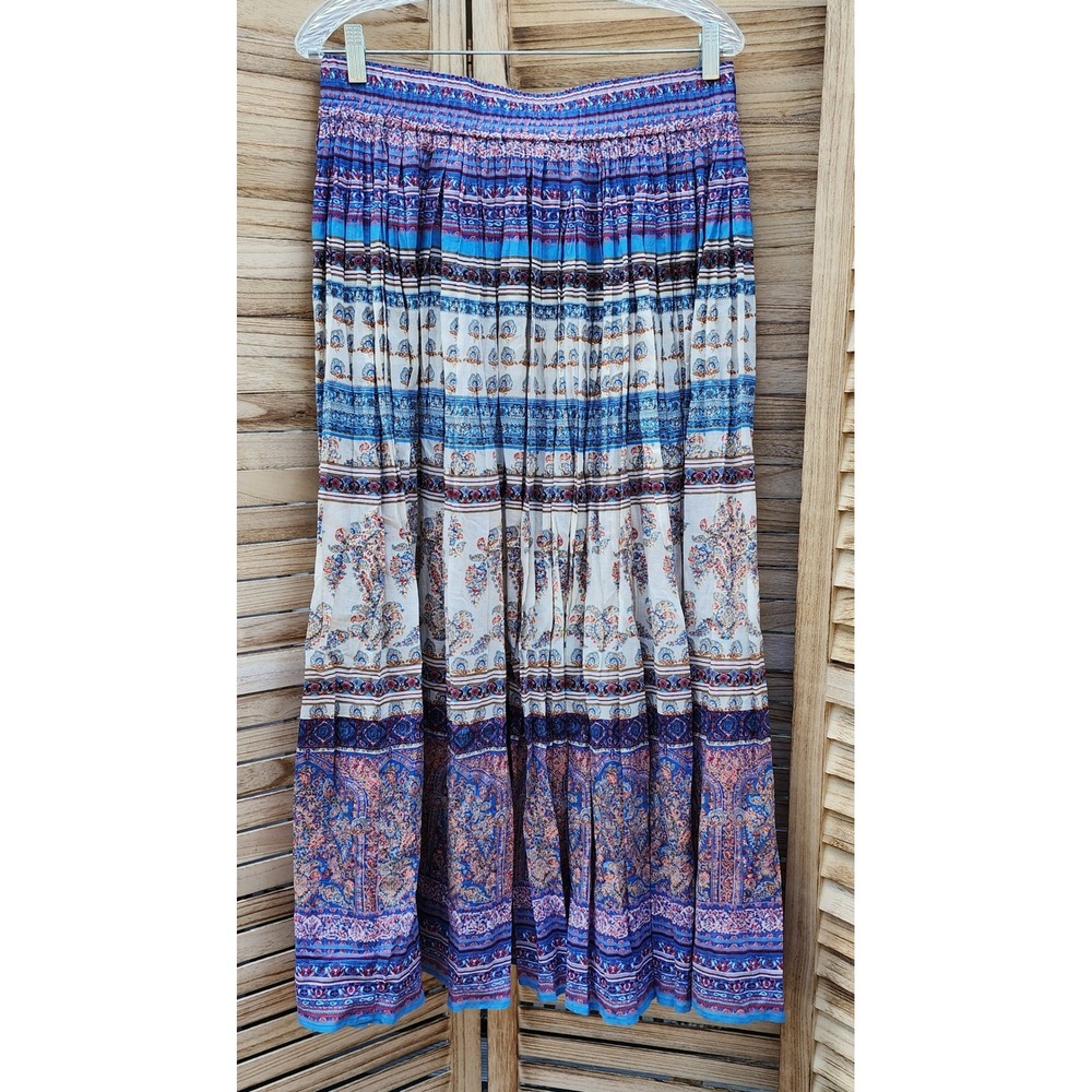 Sundance LARGE Blue Cotton Paisley Sheer Floral Maxi Skirt Boho Cottagecore Fall